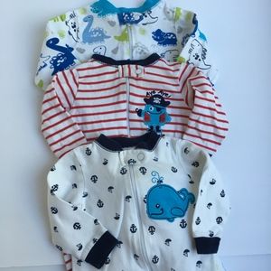 Bundle of 3 Footed Onesie Pajamas Pirate Anchors